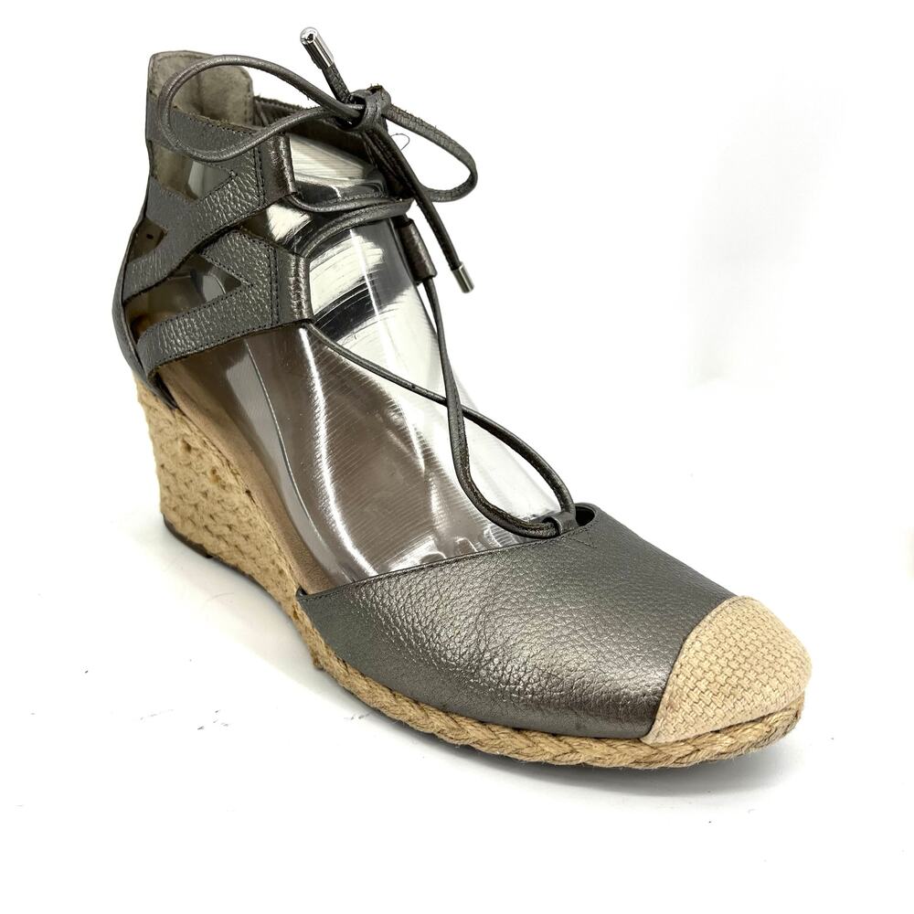 Vionic Metallic Gray Aruba Calypso‎ Espadrille Jute Wedge Sandals - EU42/US10